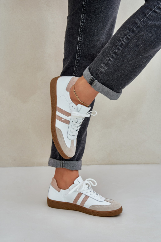 Zazoo N1068 Leer Laag Sneakers model schoenen Dames beige Zazoo N1068 Leer Laag Sneakers model schoenen Dames beige