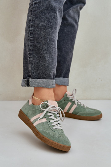 Zazoo N1068 suède lage sportieve dames schoenen groene kleur