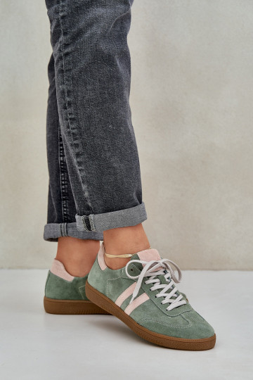 Zazoo N1068 suède lage sportieve dames schoenen groene kleur 2