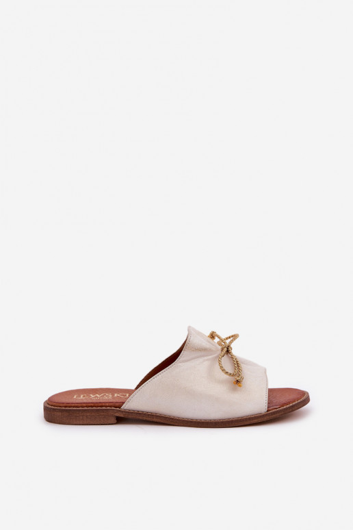 Leer gelijk aan Elegante stijl Slippers met linten LeInski 3572 gouden kleur Przecierany Leer gelijk aan Elegante stijl Slippers met linten LeInski 3572 gouden kleur Przecierany