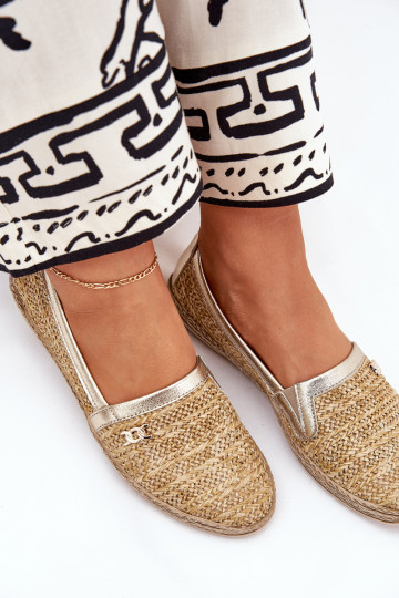 Elegante stijl leren espadrilles met vlechtwerk Zazoo 10178 zand-gouden kleur