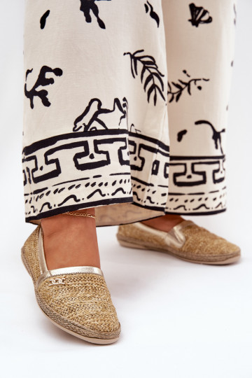 Elegante stijl Leren espadrilles Met Vlecht Zazoo 10178 beige-gouden kleur 2