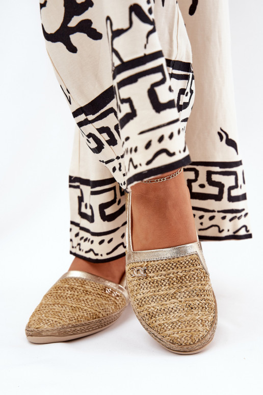 Elegante stijl Leren espadrilles Met Vlecht Zazoo 10178 beige-gouden kleur Elegante stijl Leren espadrilles Met Vlecht Zazoo 10178 beige-gouden kleur