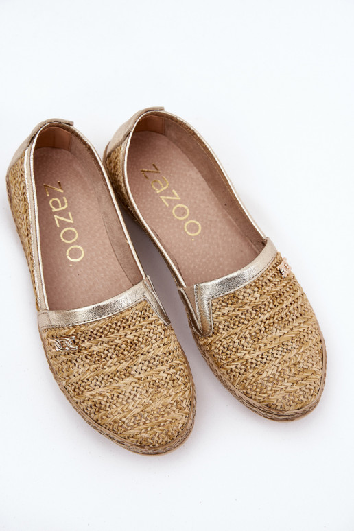 Elegante stijl Leren espadrilles Met Vlecht Zazoo 10178 beige-gouden kleur Elegante stijl Leren espadrilles Met Vlecht Zazoo 10178 beige-gouden kleur
