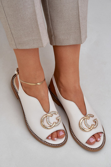 Dames sandalen met brede hakken met ornamenten Laura Messi 2865 ivoor