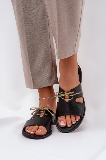 Zazoo 3022 leren dames slippers met brede hakken in zwart 2