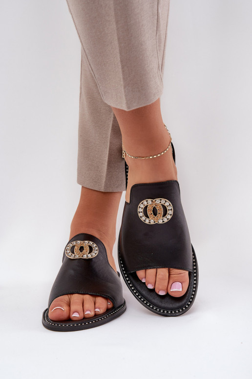 Elegante stijl Leren pantoffels Dames met ornamenten Zazoo 3008 zInart Elegante stijl Leren pantoffels Dames met ornamenten Zazoo 3008 zInart