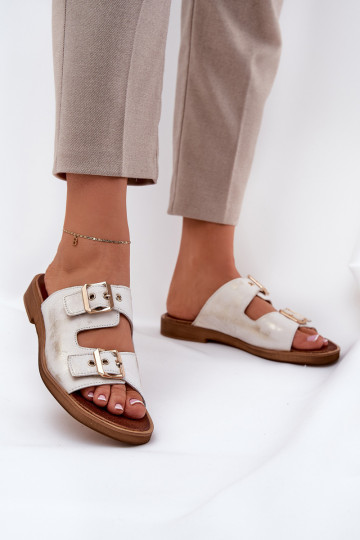 Leer gelijk aan Slippers met gespen Zazoo 3020 gouden kleur Przecierany 2