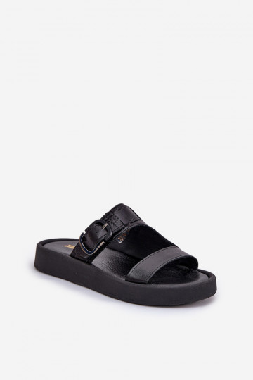 Zazoo 3024 leren dames slippers met platform in zwart 2