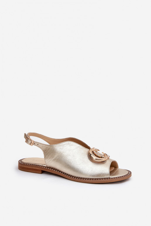 Dames sandalen met brede hakken met ornamenten Laura Messi 2865 gouden kleur Dames sandalen met brede hakken met ornamenten Laura Messi 2865 gouden kleur