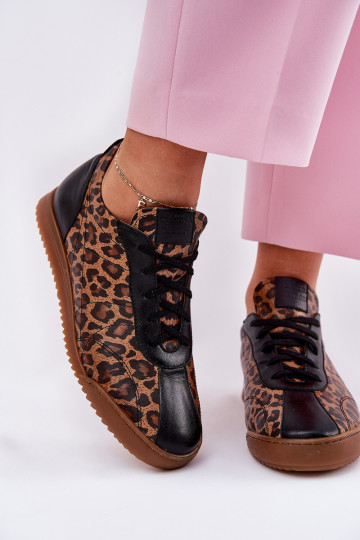 Leren dames sportschoenen met luipaardprint Laura Messi 2935 in bruin