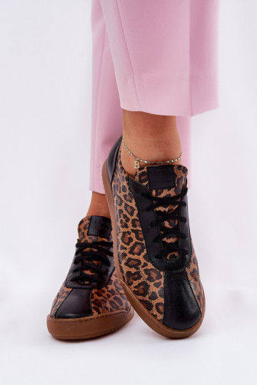 Leer sportschoenen Dames met luipaardbontpatronen Laura Messi 2935 bruine kleur 2