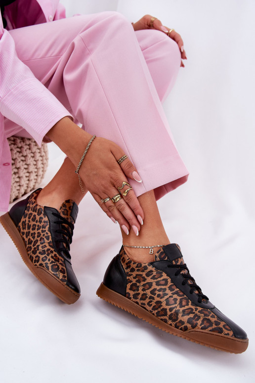 Leer sportschoenen Dames met luipaardbontpatronen Laura Messi 2935 bruine kleur Leer sportschoenen Dames met luipaardbontpatronen Laura Messi 2935 bruine kleur