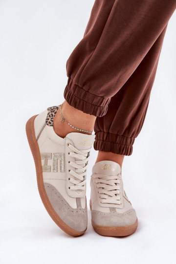 Leren dames sneakers met luipaardprint CheBello 4640 in zandkleur 2