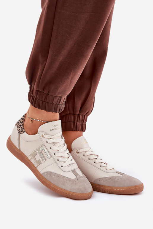 Leer sportschoenen Sneakers model schoenen Dames met luipaardbontpatronen CheBello 4640 beige
