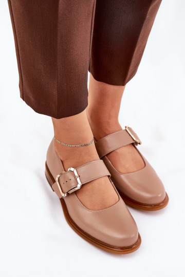 Leren dames schoenen met gespen Laura Messi 2980 in zandkleur