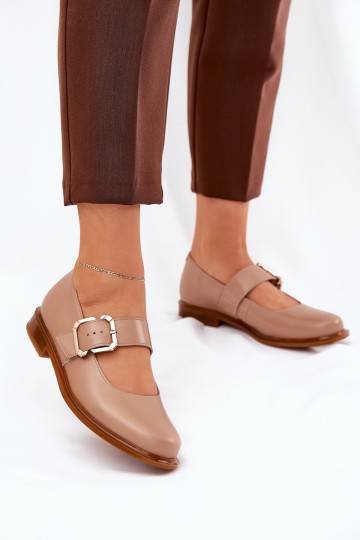 Leer schoenen Dames met gespen Laura Messi 2980 beige 2