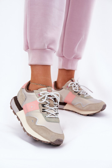 van suède Sneakers model schoenen Dames Big Star RR274243 HI-POLY SYSTEM grijs-roze