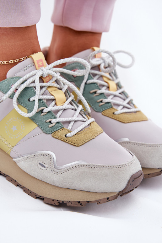 van suède Sneakers model schoenen Dames Big Star RR274244 HI-POLY SYSTEM grijs-geel van suède Sneakers model schoenen Dames Big Star RR274244 HI-POLY SYSTEM grijs-geel