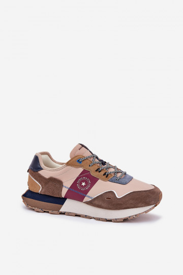 Zomšinie sportschoenen heren met platform Big Star RR174475 Hi-Poly System zandkleurig
