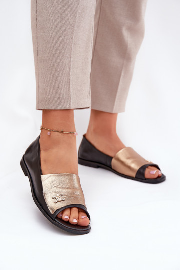 Leer Elegante stijl BallerinasOdkrytymi Palcami Zazoo 1865 goud-zInart