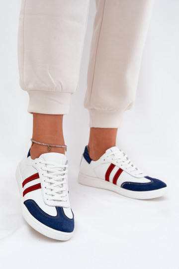 Zazoo N1068 leren lage sneakers dames wit en donkerblauw