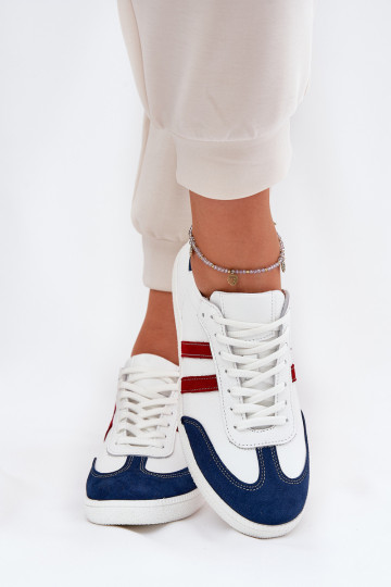 Zazoo N1068 leren lage sneakers dames wit en donkerblauw 2