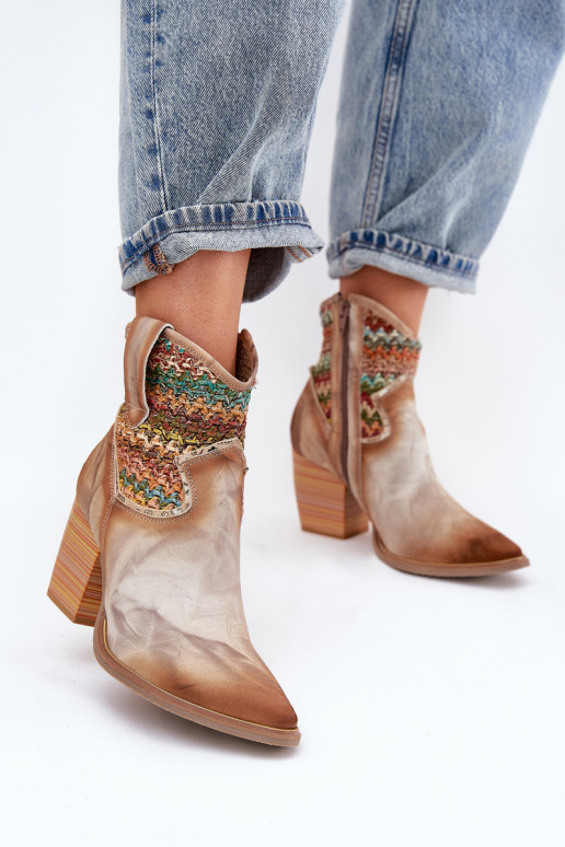 Leer Laarzen in coInboystijl met hakken versieren Plecionką Het heeftciejka 06810-29 Verschillende kleuren