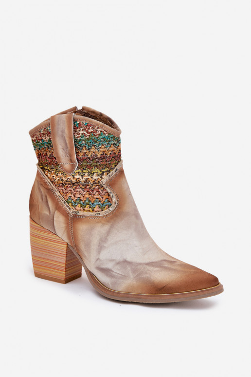 Leer Laarzen in coInboystijl met hakken versieren Plecionką Het heeftciejka 06810-29 Verschillende kleuren