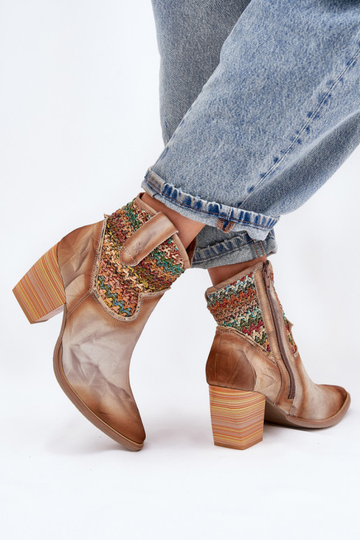 Leer Laarzen in coInboystijl met hakken versieren Plecionką Het heeftciejka 06810-29 Verschillende kleuren