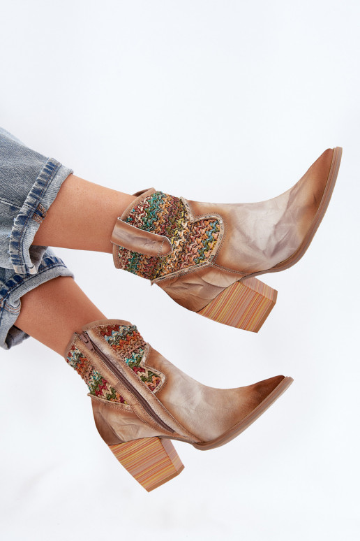 Leer Laarzen in coInboystijl met hakken versieren Plecionką Het heeftciejka 06810-29 Verschillende kleuren