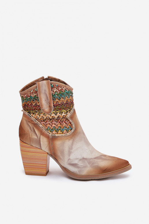 Leer Laarzen in coInboystijl met hakken versieren Plecionką Het heeftciejka 06810-29 Verschillende kleuren