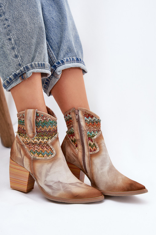 Leer Laarzen in coInboystijl met hakken versieren Plecionką Het heeftciejka 06810-29 Verschillende kleuren