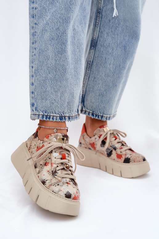 Leer Sneakers model schoenen met platform Het heeftciejka 06891-18 beige