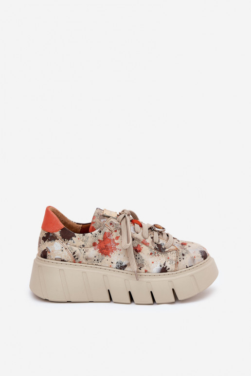 Leer Sneakers model schoenen met platform Het heeftciejka 06891-18 beige