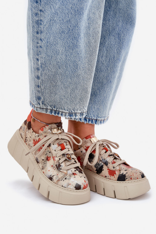 Leer Sneakers model schoenen met platform Het heeftciejka 06891-18 beige