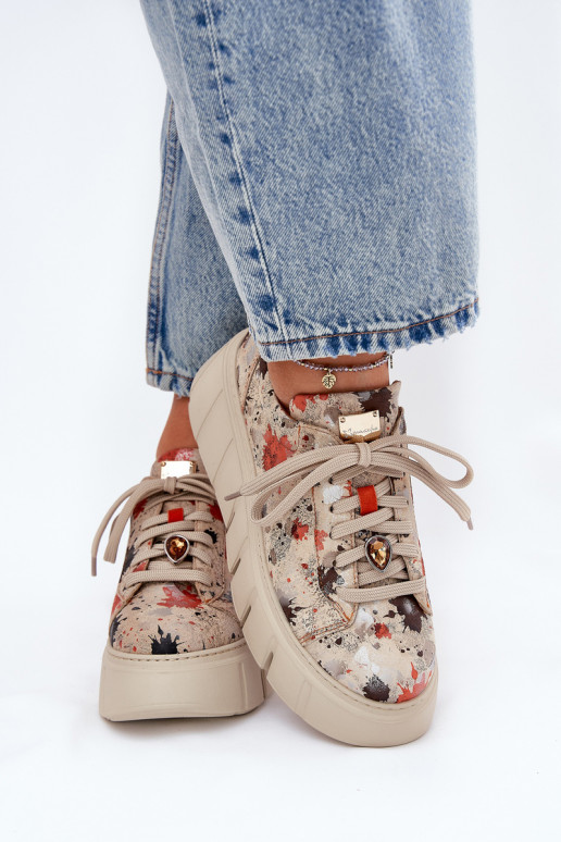 Leer Sneakers model schoenen met platform Het heeftciejka 06891-18 beige