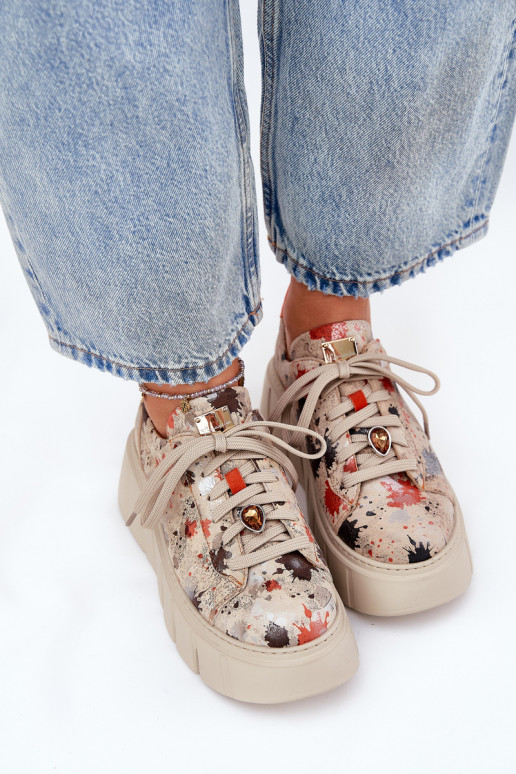 Leer Sneakers model schoenen met platform Het heeftciejka 06891-18 beige