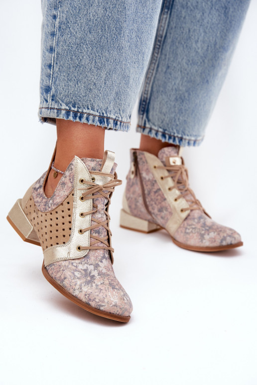 Leer Laarzen Schoenen Het heeftciejka 05541-04 beige-gouden kleur