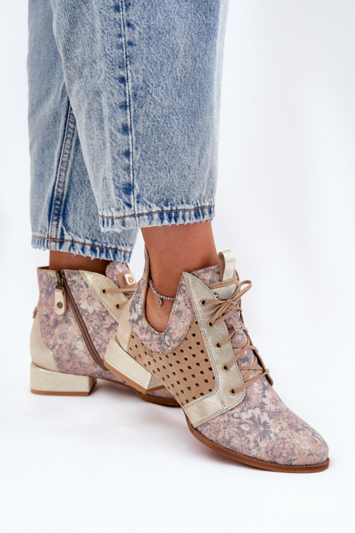 Leer Laarzen Schoenen Het heeftciejka 05541-04 beige-gouden kleur