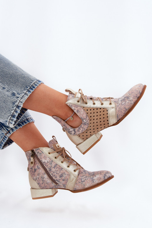 Leer Laarzen Schoenen Het heeftciejka 05541-04 beige-gouden kleur