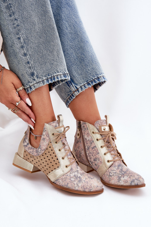 Leer Laarzen Schoenen Het heeftciejka 05541-04 beige-gouden kleur