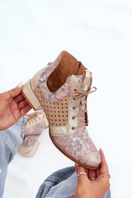 Leer Laarzen Schoenen Het heeftciejka 05541-04 beige-gouden kleur