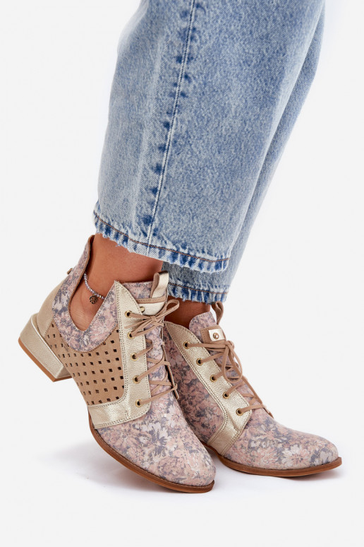 Leer Laarzen Schoenen Het heeftciejka 05541-04 beige-gouden kleur