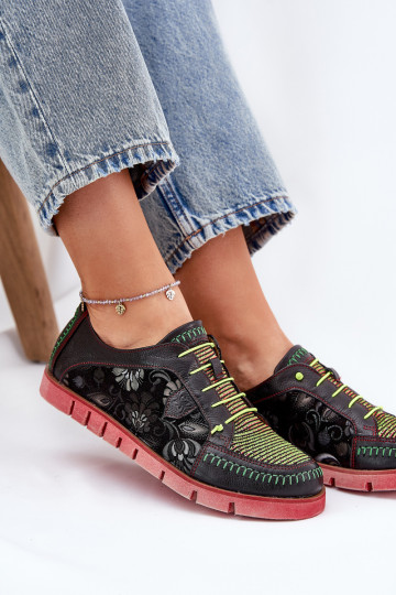 Leren gestikte dames schoenen Tai turiciejka 06784-20 zwart