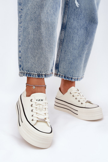Leren casual schoenen met platform GOE RR2N4106 wit 2