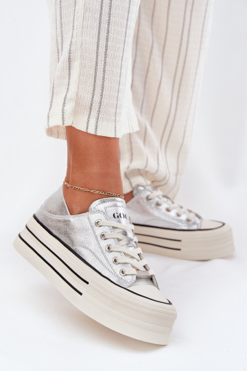 Leer Vrijetijdsschoenen met platform GOE RR2N4108 zilvere kleur 2