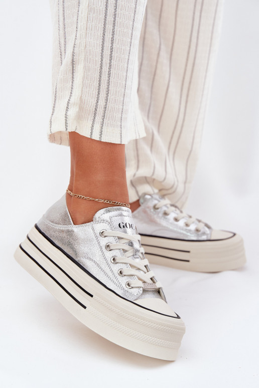 Leer Vrijetijdsschoenen met platform GOE RR2N4108 zilvere kleur