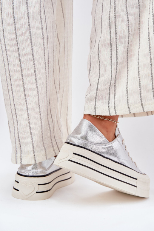 Leer Vrijetijdsschoenen met platform GOE RR2N4108 zilvere kleur