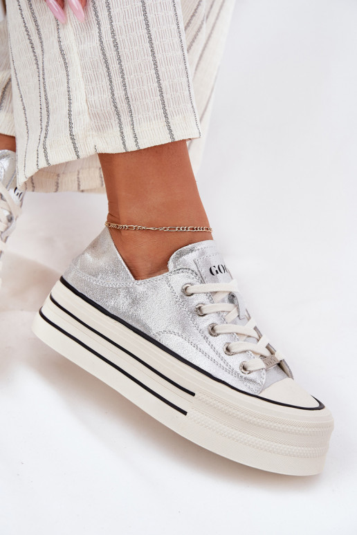 Leer Vrijetijdsschoenen met platform GOE RR2N4108 zilvere kleur